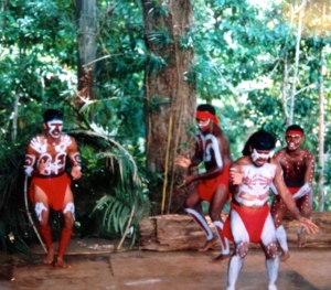 An Aboriginal dance group in Kuranda Rainforest, Queensland, Australia. Photo: Julie Pendray.